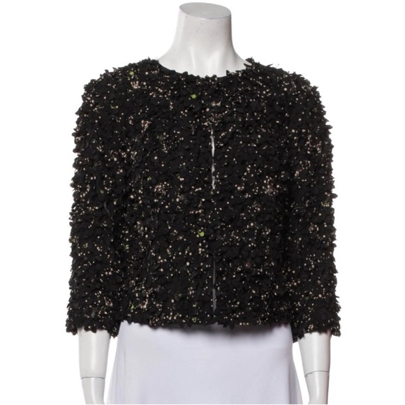 🖤 Tory Burch Silk Textured Petal Blazer Jacket Size 6 Black Rare 🖤 - Picture 1 of 6